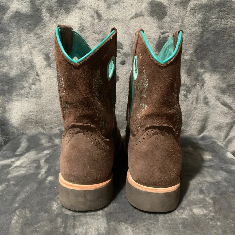Ariat Western Boots Kids Size 2 10042537 Brown Turquoise Suede Cowgirl Rodeo